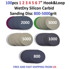 100pcs 1 2 3 4 5 6 7" Hook&Loop WetDry Silicon Carbid Sanding Disc 800-5000grit