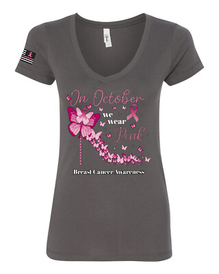 In October We Wear Pink Diamond Heel Women Junior Fit VNeck Tee