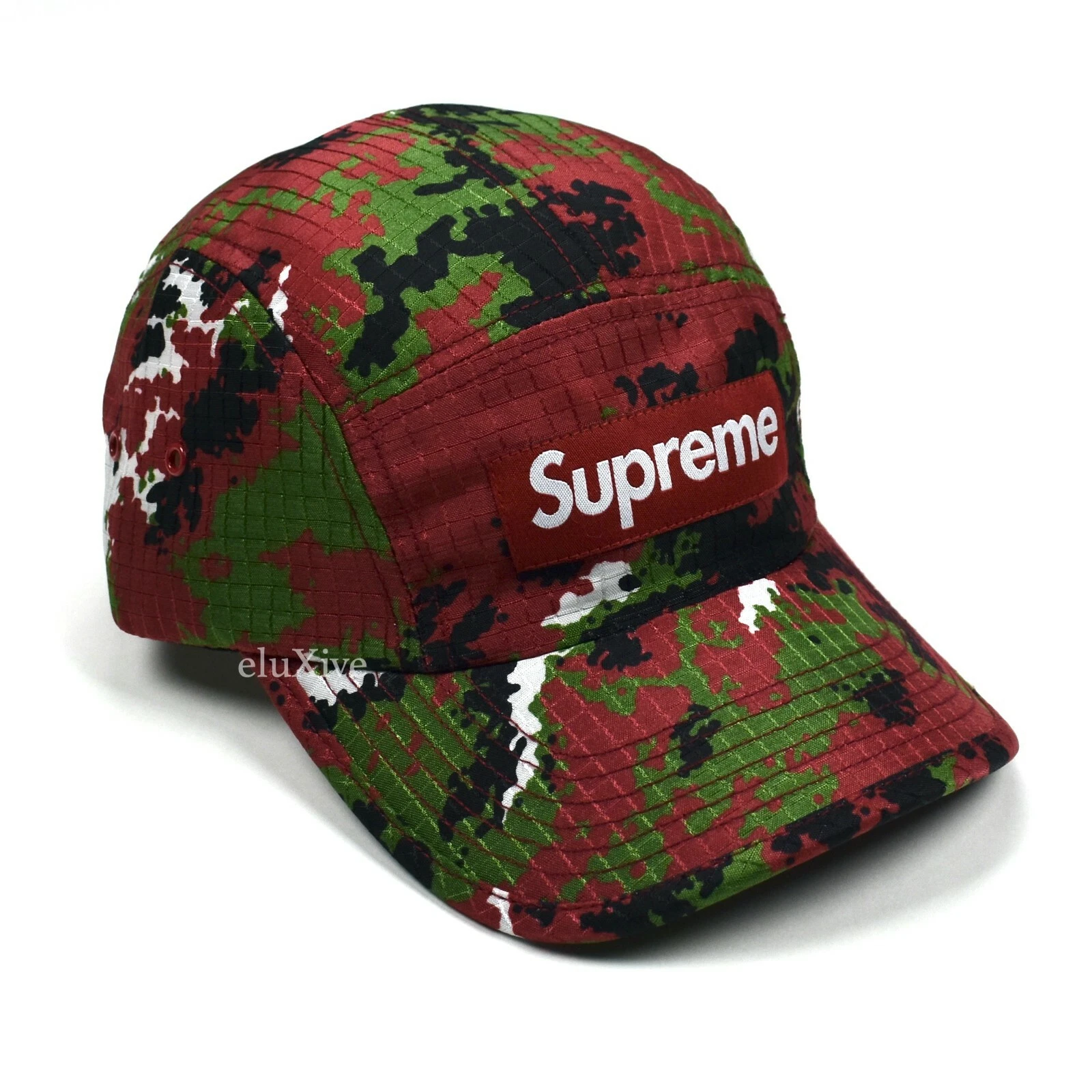 Neuf avec étiquettes chapeau logo Supreme Red Camo Ripstop boîte militaire 5 panneaux FW21 DS AUTHENTIQUE