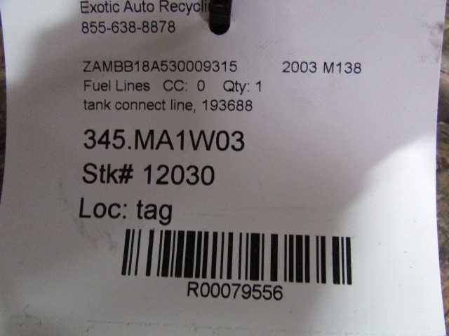 Maserati M138 Spyder, Fuel Tank Connection Line, Used, P/N 193688