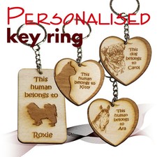 Personalised Keyring * This human dog horse cat belongs to... *PLYWOOD* love dog