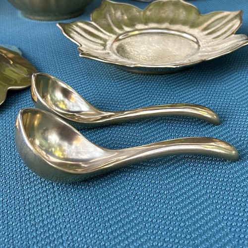 Rare Pickard Lotus Condiment Nut Bowl 24 KT Gold Plate & Spoon. Lot Of 6 Pieces. - Picture 22 of 24