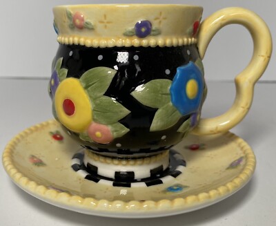 3PC ME Mary Engelbreit Tea Bag Blossoms Brownlow Coffee Mug Cup Saucer Set