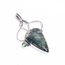 Moss Agate Green Amethyst Stone Fashion Jewelry 925 Silver Pendant 2.4" ARP-1089