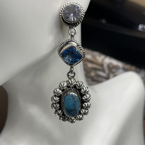 chaco canyon Kingman Turquoise,multi gemstone dangle earrings