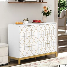 6-Drawer Dresser for Bedroom Chest of Drawers Wood Storage Cabinet 55'' TV Stand