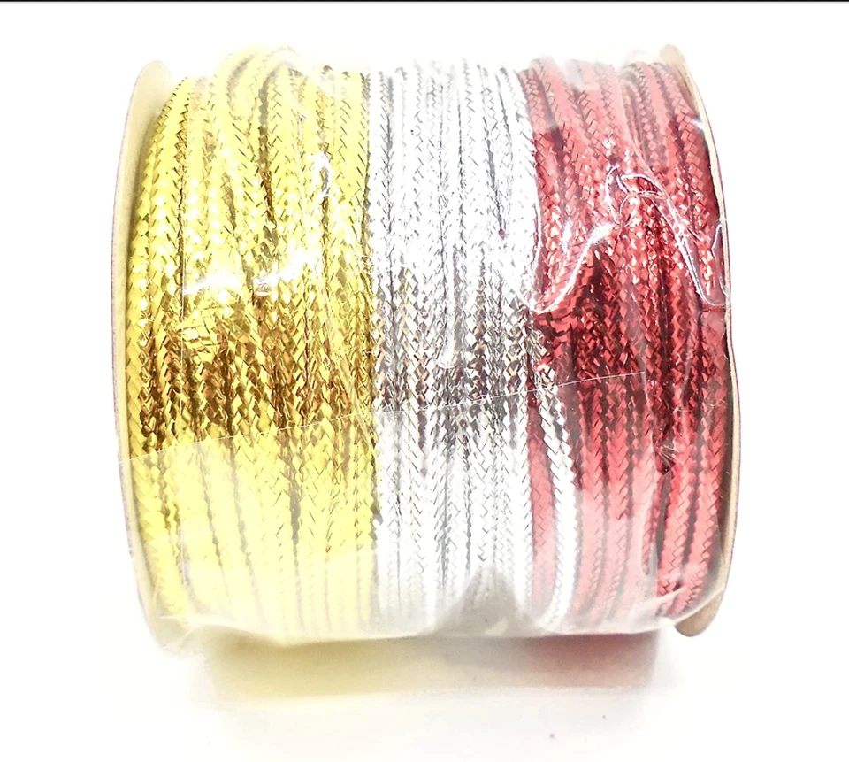 Curling Cord Ribbon,Metallic,Gold,Silver,Red,3 Yards - Image 2 of 2