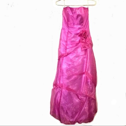 Gunne Sax Dress Gown Women Sz 5 Pink Shimmer Strapless Back Zip Formal Prom - Picture 6 of 8