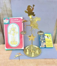 Kurt Adler Santa's World Candle Carousel Chime Brass 11" Hong Kong & Candles