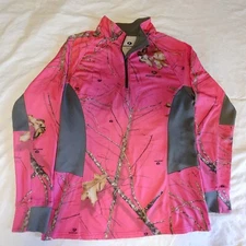 MOSSY OAK Women's Pink Camo 1/4 Zip Pull-over LS Lightweight Jacket Size L