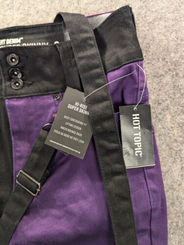 Hot Topic Denim Jeans 3 Women's Purple Black Suspenders Hi-Rise Super Skinny - Picture 4 of 13