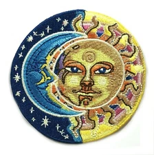 Sun Moon Face Patch Iron on Psychedelic Hippie Stars Celestial Applique Art Boho