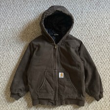 Carhartt Brown Hooded Quilted Work Jacket Size Youth Small 7/8