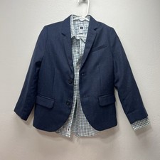 Zara Tailored Fit Extra Fine Wool Blazer Boys Size 6 Blue + Janie Jack Shirt