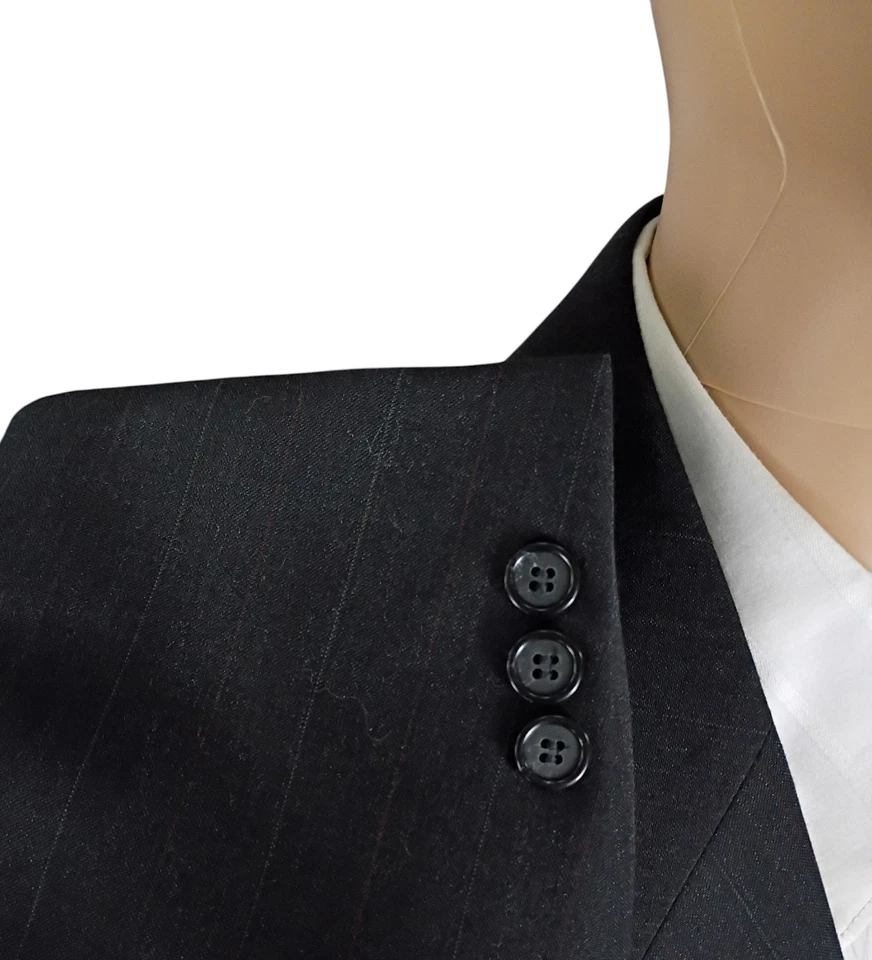 Vintage 90s Dario Di Napoli Two Piece Charcoal Gray Red Stripe Suit 43L 38X30.5 - Image 4 of 4