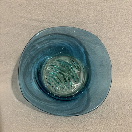 Vintage Blenko Elegant Glass Blue Sky Mountains Art Bowl Don Sheperd