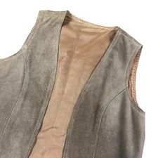 Vintage Genuine Suede Leather Vest Brown Taupe Open Front Made In Argentina