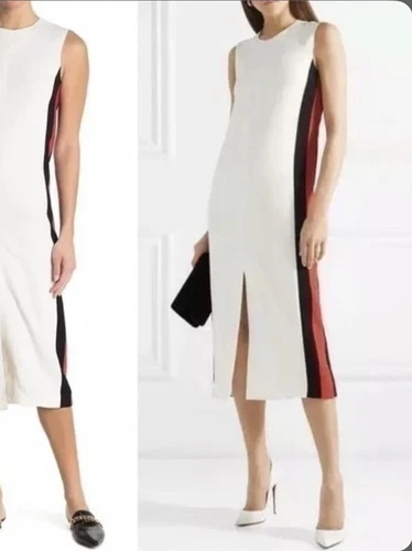 Abito midi Burberry Selene senza maniche a righe laterali bianco sporco prezzo consigliato $ 1350 A35