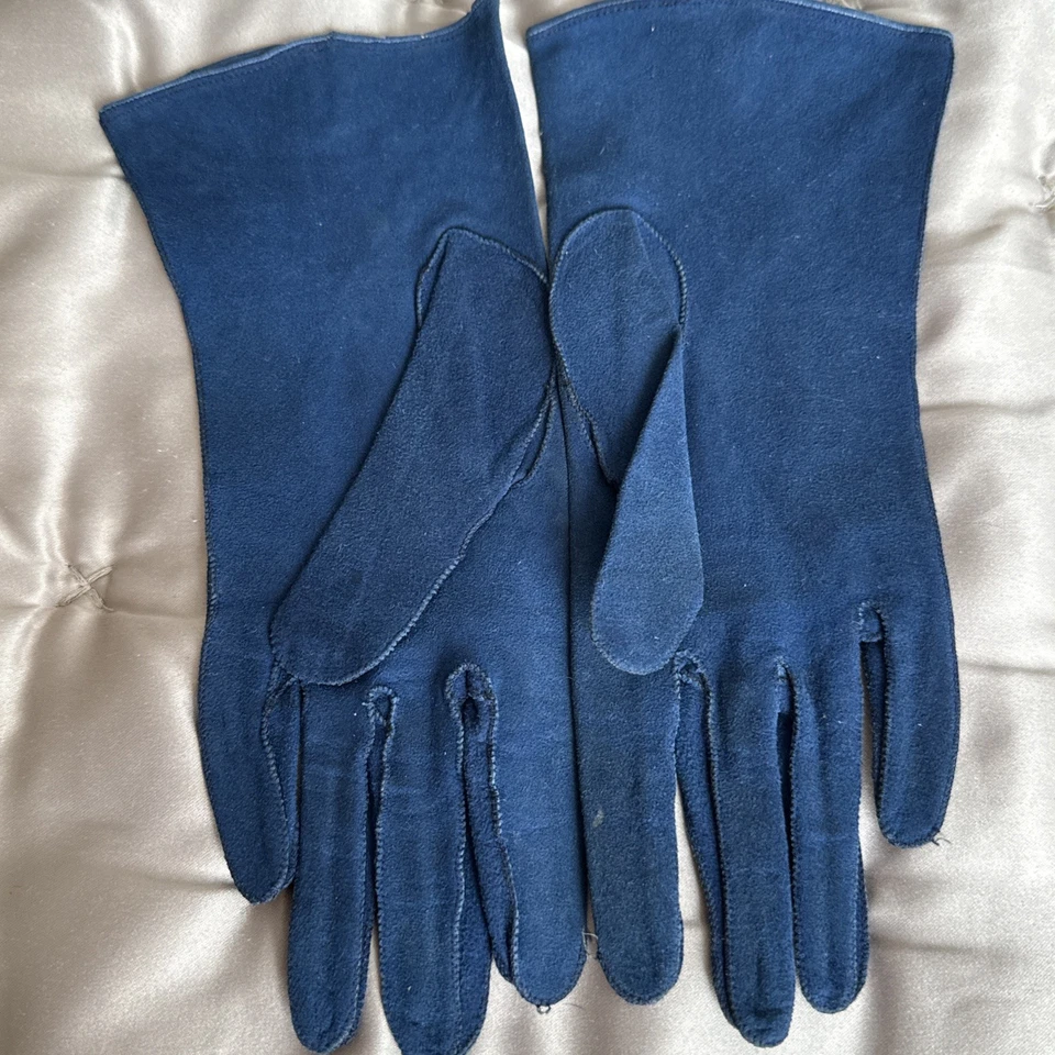Guantes formales vintage años 50 gamuza azul XS/S Foto 4 de 4