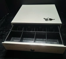 Volcora 500018 White Electronic Cash Register Drawer Open Box 2 Keys No Cables