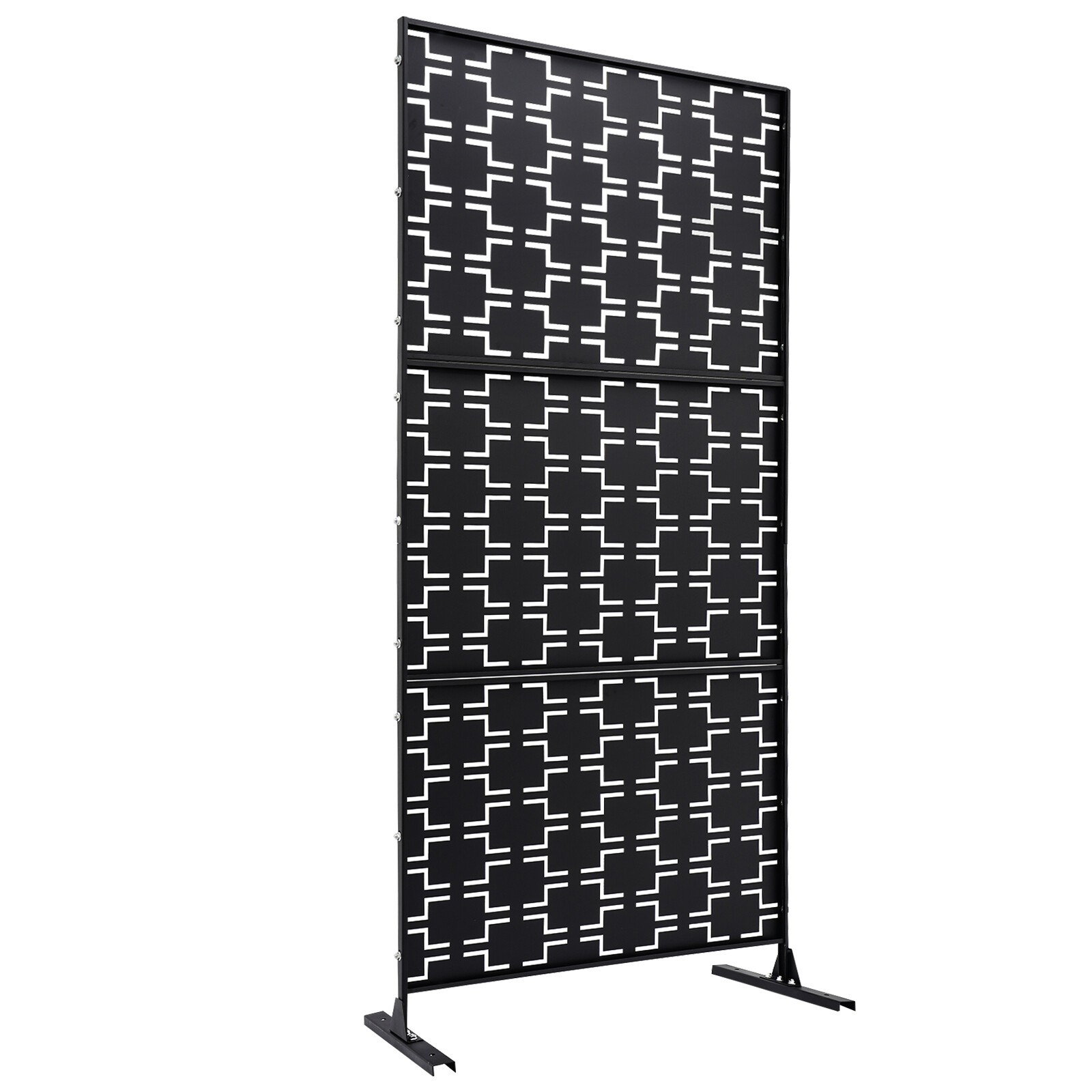 Privacy Screen Metal Freestanding Decorative Fence for Patio Balcony Porch Black