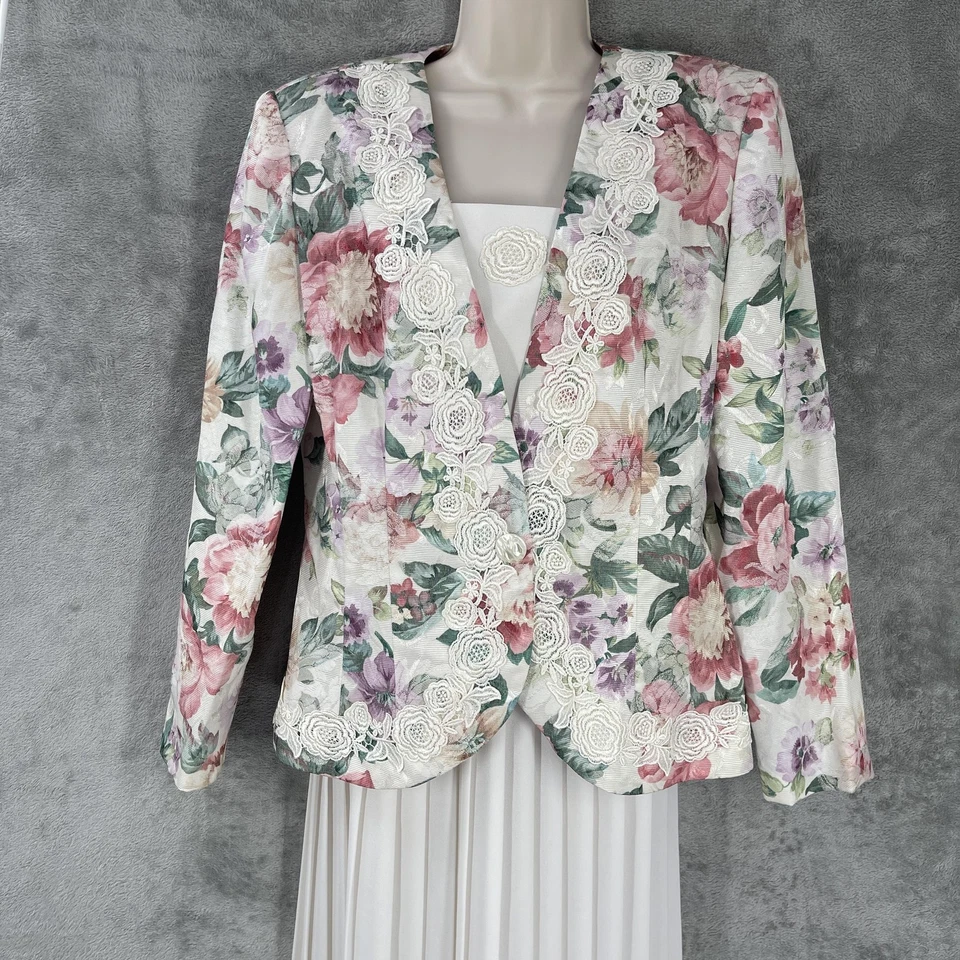 Vintage Floral Blazer Skirt Suit Women 90s Cottage Feminine Artsy Pleated Siz 12 - Image 3 of 4