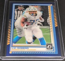 2025 Donruss Optic JK Dobbins #55 Blue Prizm 249/249 Chargers Bookend