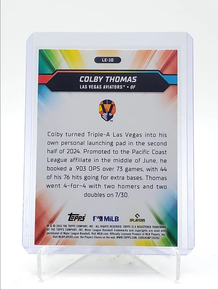 COLBY THOMAS 2025 TOPPS PRO DEBUT LEAGUE ELITES GREEN AVIATORS /99 Q4455 - Image 2 of 2