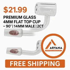Premium Glass 4mm Flat Top Cup – 90° | 14MM Male | 2-Count – FREE SHIPPING