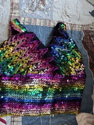 RARE Rainbow Sequin  Tank Top Size 20  Unisex RAVE EDM Party NEW nwt