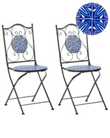 GartenstüHle 2Er Set Metall Schwarz/Blau Mosaik Muster Zusammenklappbar Cigliano