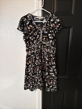 Loft black floral Grecian style stitched trim empire waist dress size 6 NWOT