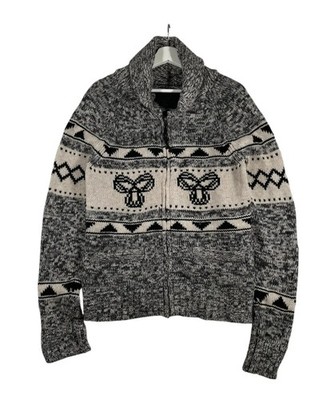 Vintage Aritzia TNA Strickjacke Damen XL grau Lammwolle durchgehender Reißverschluss Schalkragen Pullover