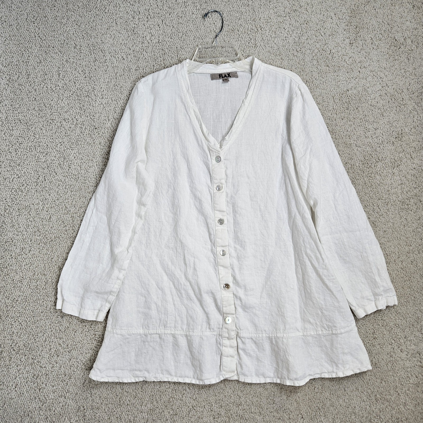 Flax Linen Tunic White Button Up Womens M Long Sleeve Coastal Lagenlook