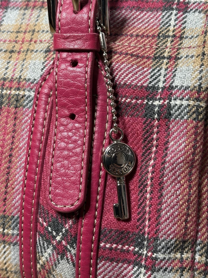Fossil Women's Plaid Tartan Pink Handbag Hobo Y2K - Image 2 of 4