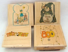 Aleene's Wood And Rubber Stamp Halloween Lot Of 4