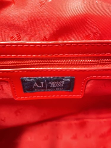 ARMANI JEANS Tote Bag Enamel RED Solid Color Quilted - Picture 4 of 6