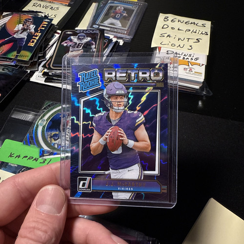 JJ McCARTHY 2024 Panini Donruss Rated Rookie RC Retro Blue Shock #2