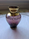 Vintage Vecchia Murano Amethyst Art Glass Vase Purple and Gold Plated 5"