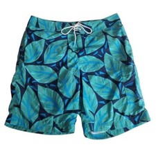 J. Crew Board Shorts Mens 30 Blue Leaf Mesh lined Cargo Pocket Beach Tropical