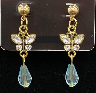 Handmade Butterfly with Clear & Light Blue Crystal Bead Earrings by Neanie-Bot