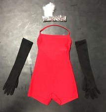 Red flapper dance costume size 12-14 with gloves and handmade feather headband