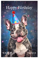 Merle French Bulldog "Happy Birthday" Card hand-crafted