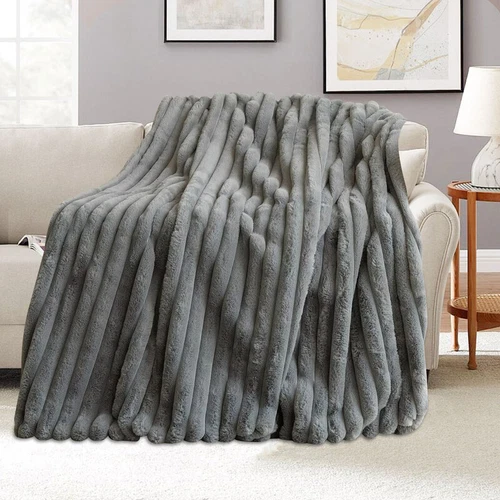 Luxus Kunstfell Überwurf Decke ultraweich kuschelig wendbar warm Schlafsofa Überwürfe - Bild 5 von 23