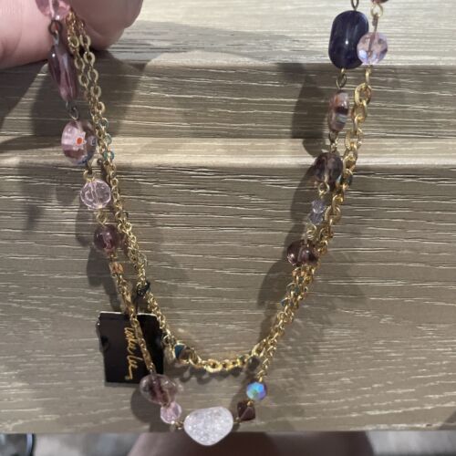 Vintage Amethyst Crystal Art Glass 35" Necklace GoldTone Cookie Lee Original tag - Picture 2 of 4