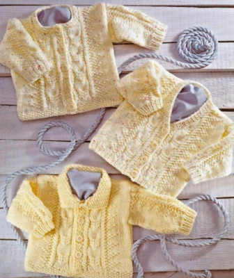 798 BABY GIRLS ARAN CARDIGANS 16" TO 26" Vintage Knitting Pattern Copy