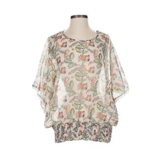 World Market Sheer Floral Lace Trim Blouson Oversized Top Size S/M