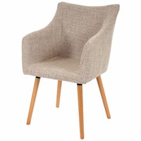Esszimmerstuhl Malmö T382, Retro 50Er Jahre Design Textil, Creme/Grau, Stuhl