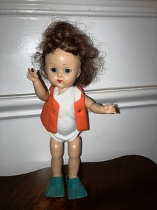 Old GINNY Doll bent Knee walker Life Vest Swim Fins  BKW 1957? As-Is Vogue