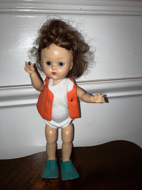 Old GINNY Doll bent Knee walker Life Vest Swim Fins  BKW 1957? As-Is Vogue